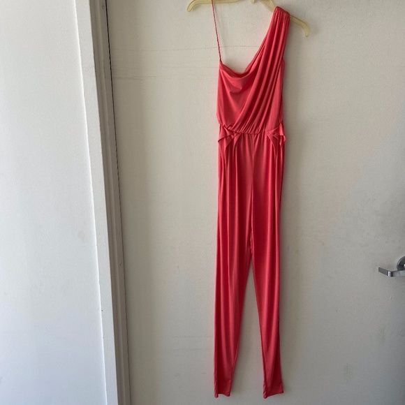 Coral One Shoulder Jumpsuit - Picture 1 of 4